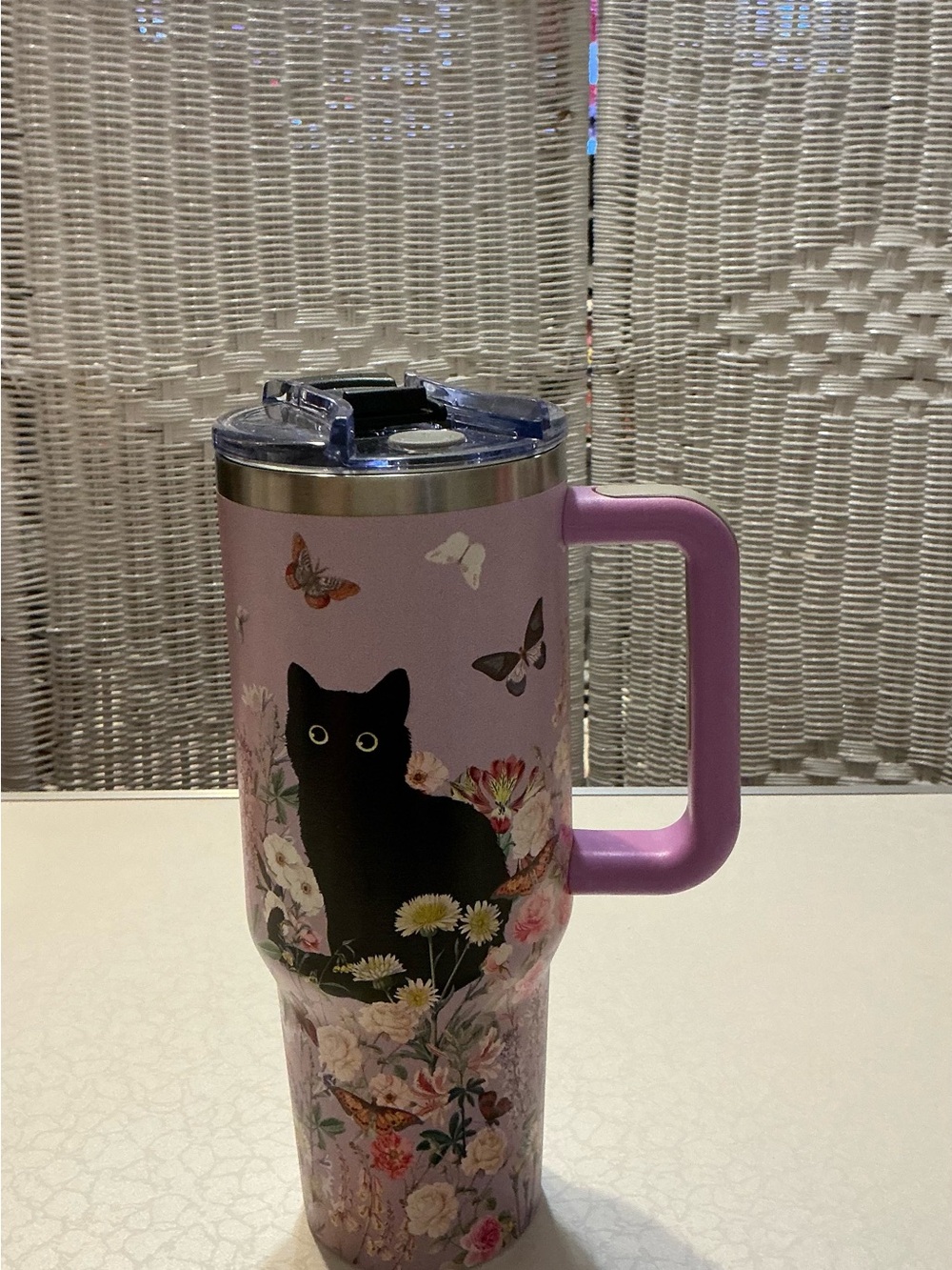 40 oz black kitty mug